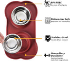 Hubulk Pet Dog Bowls 2 Stainless Steel Dog Bowl with No Spill Non-Skid Silicone Mat + Pet Food Scoop Water and Food Feeder Bowls for Feeding Small Medium Large Dogs Cats Puppies (Medium, Burgundy)