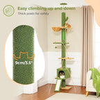 PEQULTI Cat Tree Floor to Ceiling,Cactus Tall Cat Tower, Adjustable Height (83''-108'') 5 Tiers Climbing Tree for Indoor Cats with Cat Condo, Scratching Post and Ladder, Green