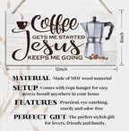 Hanging Coffee Wood Decor Sign, Jesus Keeps Me Going, Printed Wooden Plaque Decor, Coffee Bar Sign, Rustic Farmhouse Kitchen Wall Decor Sign 12x6 inch