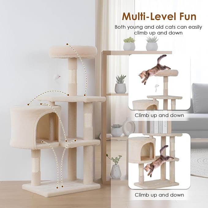 PayLessHere Cat Tree 36in Cat Tower with Cat Scratching Post, Cat Condo Stand House Furniture Kitty Activity Center with Furry Toys Cat Tree for Indoor Cats,Beige