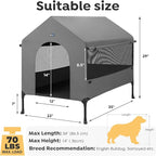 Veehoo 35" Dog House, 2-in-1 Large Dog House Outdoor Indoor Weatherproof, Outside Elevated Dog Cot Bed Dog Tent Shade, Three-Sided Breathable Mesh Windows and Sunshades, CWC2435CP