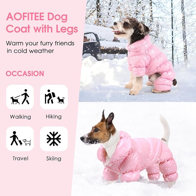 AOFITEE Dog Winter Coat, Waterproof Dog Jacket, Fullbody Dogs Winter Coat Snowsuit, Windproof Puppy Puffer Jacket Snow Suit with Legs, Pet Fleece Vest, Cold Weather Coats for Small Dogs, Pink XXL