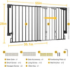 Cumbor 35.1–55" No Bottom Bar Baby Gate for Stairs, 2-in-1 Auto Close Dog Gate Indoor, Hardware Mounted Wide Pet Gate for Doorways with Large Walk Thru Door, Child-Proof Safety Gate for Kids (Black)