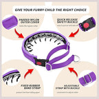 Martingale No Pull Dog Collar for Large Medium Small Dogs, Heavy Duty Nylon Reflective Adjustable Anti Pull Slip Collar with Buckle for Training Walking L Purple
