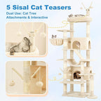 Hey-brother Cat Tree Tower, Sturdy Multi-Level Scratching Posts with Extra Supporting Part, 5 Teaser Toys, 2 Condos, Large Bed, Hammock, Scratch Baord for Indoor Cats, 82.7 Inches, Beige MPJ082M