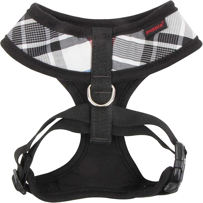 Puppia Junior Over-The-Head Dog Harness Checkered Pattern No Choke No Pull Adjustable Chest Belt Walking Training for Small and Medium Dog, Black, X-Large