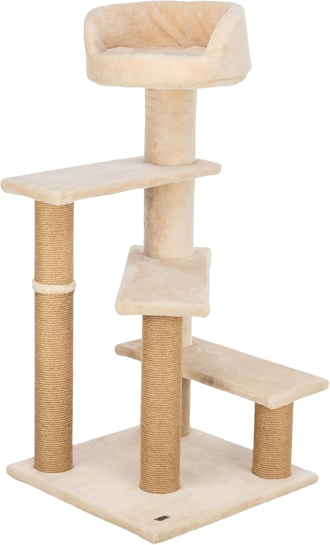 TRIXIE Tulia Senior Cat Tower with Scratching Posts, Four Platforms, Top Platform with Backrest, Beige Medium