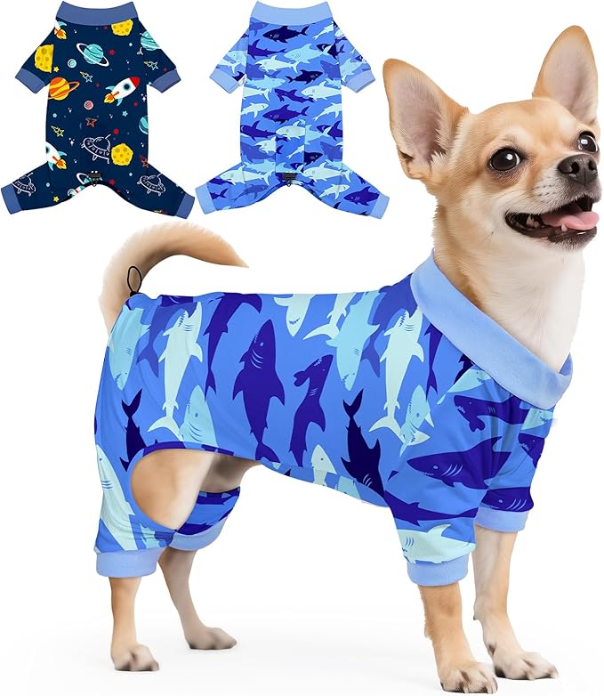 Glittme 2PACK Dog Pajamas Soft Dogs Clothes for Small Medium Dogs Elastic Cats Apparel Breathable Dog Pjs for Puppy