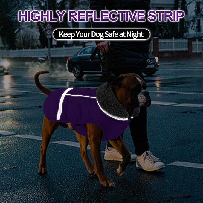 Doglay Dog Coat, Waterproof Dog Jacket Pet Winter Coat for Cold Weather with Thicken Furry Collar, Reflective Puppy Winter Jacket Warm Fleece Lining for Small Medium Large Pets
