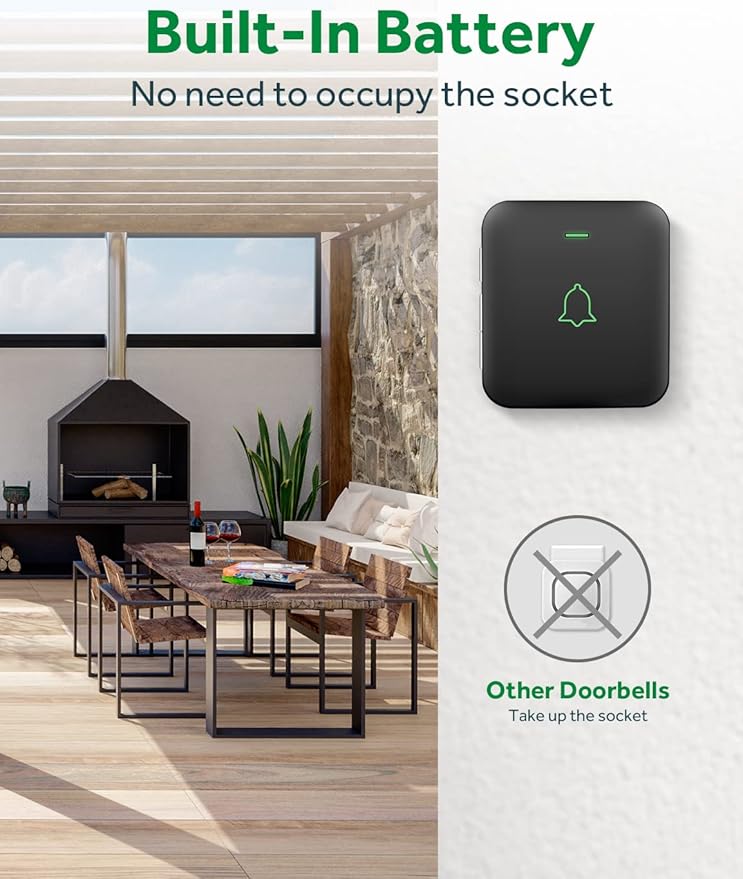 AVANTEK Wireless Door Bell, BA-11 Waterproof Battery Operated Doorbell Chime Operating at 1000 Feet, Portable Door Chime kit with 52 Melodies, 5 Volume Levels, and CD Quality Sound