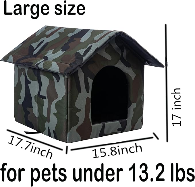 Cat Houses for Outdoor Cats Outdoor Houses for Feral Cats House with Weatherproof Canvas Roof Stray Shelter (Large cat Houses, Green cat House)