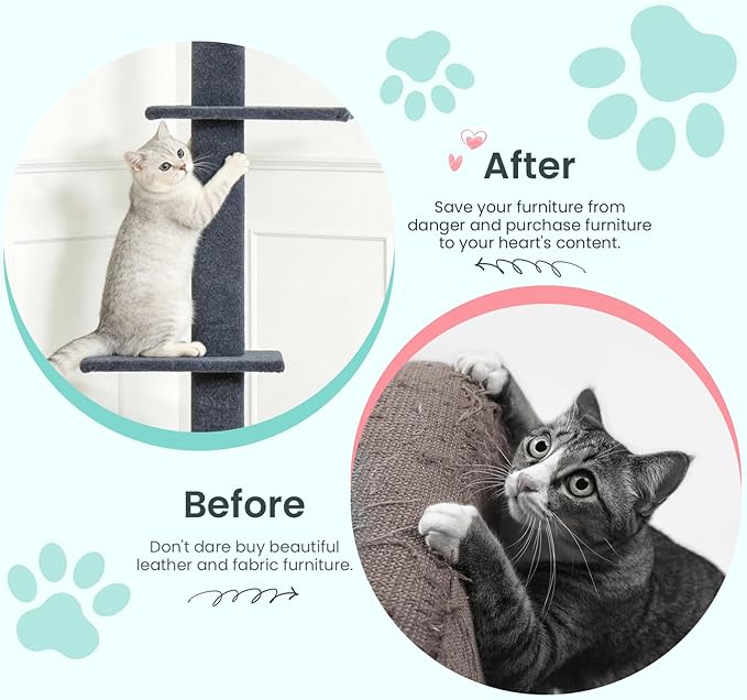 Max & Marlow Cat Tree Floor to Ceiling Cat Tower Height 95-108" Adjustable Kitten Tree Tall Climbing Tree with Carpet Scratching Post and Mat Cat Pole for Indoor Cats,Dark Grey