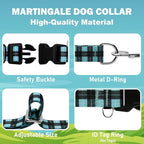 Martingale Collar for Dogs with Buckle No Pull Adjustable Nylon Limited Slip Training Dog Collars (Blue Plaid, Medium)