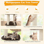 41 Inches Wicker Cat Tree, Modern Cat Tower with Handwoven Cat Condo & Perch, Scratching Post, Dangling Balls and Sisal Rope, Indoor Cat Tree Tower for Large Adult Cats 20 Lbs