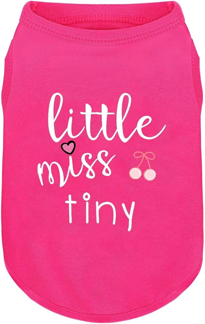 Pink Cotton Dog Shirt with 'Little Miss Tiny' Print, Soft & Breathable Pet Apparel for Small to Large Dogs, All-Season Sleeveless Vest, Cute and Comfortable Dog Outfit.Pink CherryXL