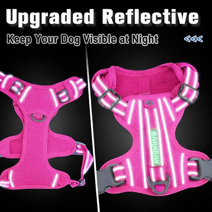 BARKBAY Dog Harness No Pull Oxford with ID Tag Pocket - Heavy Duty, Reflective, Easy Control for Large Dogs(Pink Oxford,XS)
