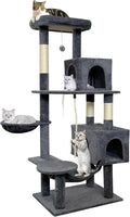 58" cat Tree Tall, Large Multi-Level Cat Condo with Sisal Leaf Scratching Posts, Sturdy Construction Easy Assembly, Indoor Pet Furniture,Gray