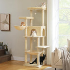 PAWZ Road Large Cat Tree, 73 Inches Tall Cat Tower with 1 Large Padded Perch,2 Spacious Hammocks,8 Long Scratching Posts, XL Plush Cat Condo for Indoor Adult Cats,Beige