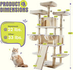 WEEWAY 68 Inches Multi-Level Large Cat Tree for Feline‌/Big Tower/Condo/Cozy Plush Kitty Perches/Fluffy Balls/Sisal Scratching Posts and Hammocks/Cave/Furniture Activity Center/Beige