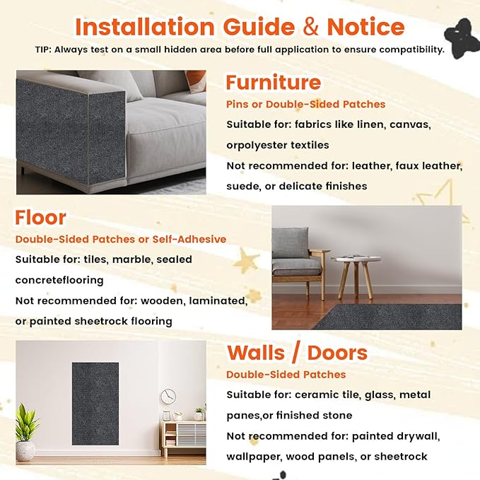 78.7"x15.8" Self-Adhesive cat Scratch pad - Trimmable Furniture Protector for Couch, Walls & Cat Trees | DIY Climbing Scratcher Pad with Twist Pins & Double-Sided Adhesives (Dark Grey)