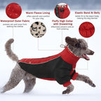 IDOMIK Reversible Dog Winter Coat, Thick Warm Dog Coat with Leopard Fleece Lining&Zipper, Adjustable High Collar Waterproof Jacket, Reflective Pet Cold Weather Coats for Medium Dogs,Red,M