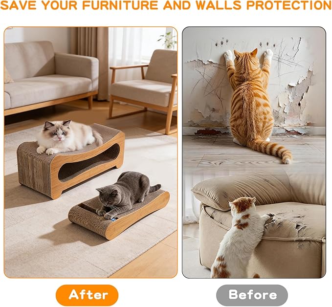 Cat Scratcher 2 in 1,Cardboard Cat Scratcher with Toy Ball,Extra Long & Extra Wide (24x11 inch) Cat Scratcher Bed for Indoor Cats and Furniture Protector,Suitable for Kittens and Big Cats