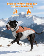 Dog Winter Coat for Medium Dogs, Adjustable Puppy Warm Jackets in Cold Weather, Reflective Pet Fleece Vest with External Attachment Points, Zippered Cold-Weather Dog Winter Clothes, M Brown