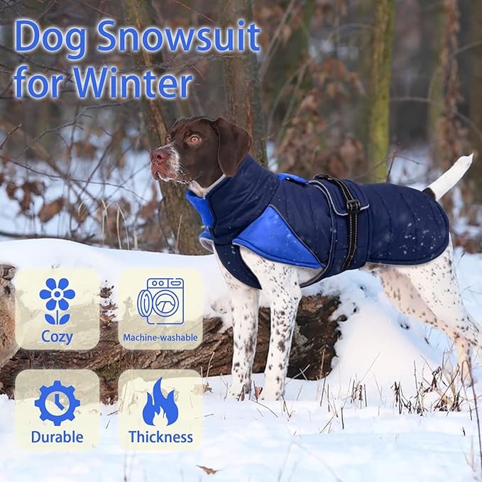 MIGOHI Thermal Large Dog Fleece Jacket - Rainproof Coat for Large Dogs, Thick Dog Winter Coat,Snow Jacket for Dogs Windproof for Hunting Camping,Windy Chilly Days,Doberman,Great Dane,3XL,DarkBlue