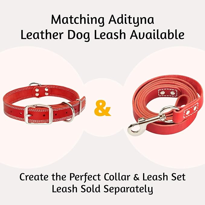 ADITYNA Heavy Duty Red Leather Dog Collar for Large Dogs - Soft and Strong Leather Collar for Walking and Training