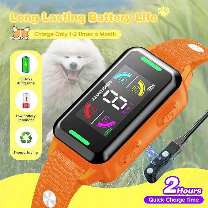 Bark Collar for Small Dogs 5-15lbs Automatic Anti Bark Collar with Dual Sensor Technology, 4 Safe Modes, Waterproof IP67, Rechargeable Shock Collar for Small Dogs No Remote (Orange)