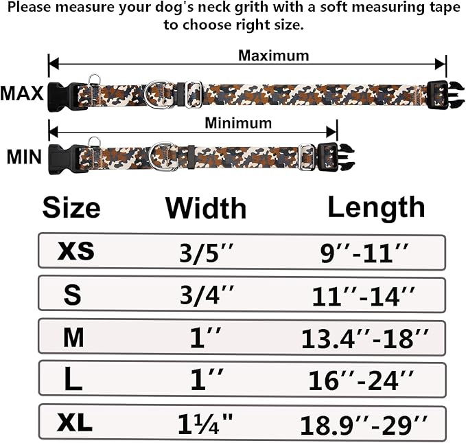 Martingale Collar for Dogs with Buckle No Pull Adjustable Nylon Limited Slip Training Dog Collars (Camouflage, Small)