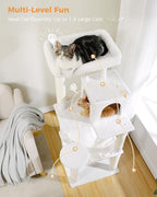 Cat Tree for Large Cats with Metal Plush Big Hammock, 56.3" Cat Tower for Indoor Cats with 2 Door Condo House, 6-Tier Cat Shelves with Scratching Posts and Large Top Perch, Cream White