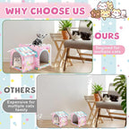 2 Story Cardboard Cat House with Scratcher Pad for Small Kitten,17x12x10 Multi Level Durable Cat Condo & Villa for Bunny Rabbit Small Animals Christmas Birthday Gift(Confectionery)