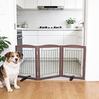 Dog Fence Indoor,Dog Gate Indoor for Doorway pet gate -3-Panel Freestanding, Hallways, House or Stairs -60x24-Inch Retractable Foldable Expandable Wood Pet by SFJC (Brown) ﻿