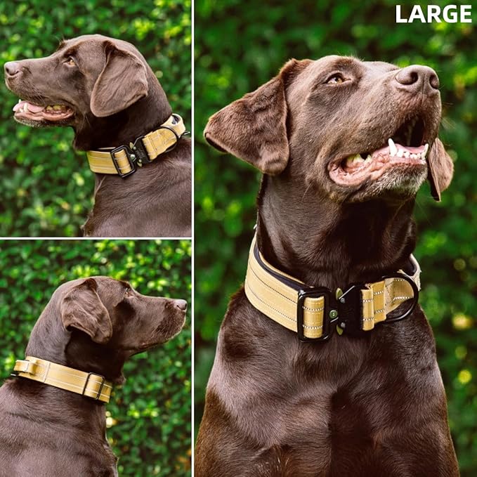 Tuff Pupper Tactical Dog Collar with Handle | Heavy Duty Adjustable Dog Collar | Military Nylon Collar for Large Dogs | Quick-Release Buckle | Soft Padded Comfort | Training Control (Tan, Large)