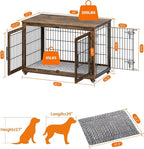 Dog Crate Furniture with Cushion, Wooden Dog Kennel Indoor with Double Doors, Dog Cage with Wheels, Dog House Side End Table for Large Dogs up to 85 lb, 44" L, Rustic Brown