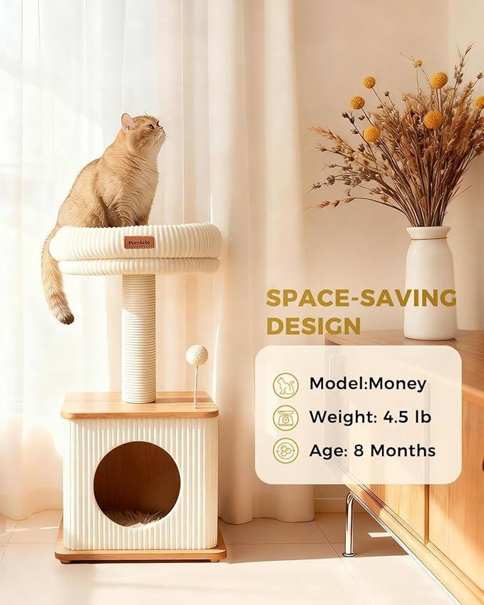 Modern Cat Tree for Indoor Cats, Nordic Loft Style, Cat Tower for Kitten with Sisal Scratching Posts, Soft Padded Beds & Cozy Condos, Floor-Mounted for Kittens & Adult Cats