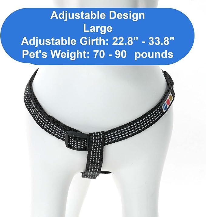 Pawtitas Reflective Step-in Dog Harness – Adjustable No-Pull Vest for Puppies to Seniors, Safe & Comfortable, L Black