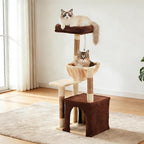 Cat Tree for Indoor Cats, 39.8-inch Cat Tower with 2 Plush Perches for Play & Rest, 1 Cozy Hideaway, Dangling Toy & Full Sisal Scratching Posts for Indoor Cats, Brown