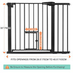 COMOMY Auto Close Baby Gate with Cat Door, 29.5"-40.5" Extra Wide Dog Gate for House Doorways Stairs, Pressure Mounted Easy Walk Thru Pet Gate, Includes 4 Wall Cups and 2 Extension Pieces, Black
