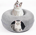 Cat Caves for Indoor Cats, Large Cat Tunnel for Multiple & Large Cats, Scratch Detachable Peekaboo Cat Cave Bed, Kitten Donut Kitty Hideaway Up to 45 Lbs