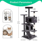 Cat Tree 54 Inch Cat Condo Stand House Multi-Level Cat Tower Durable Cat Scratching Post & Cozy Fun Indoor Cat Jumping Platform Kitty Activity Center with Furry Ball Toys for Cats, Light Gray