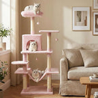 Tangkula 58 Inch Pink Cat Tree, Multi-Level Cat Tower with Sisal Scratching Posts, Padded Top Perch, Condo & Hammock, 3 Hanging Balls, Jumping Platforms for Indoor Cats (Pink)