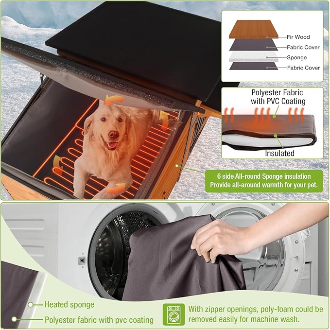 Outdoor Dog House Heated Dog Kennel with Insulated & Heating Pad Large Dog Kenne for Small & Medium & Large Dogs in Winter,All-Around Heavy-Duty Iron Frame