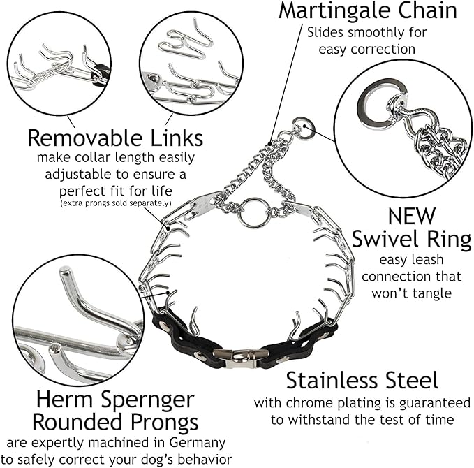 Herm Sprenger 2.25mm Prong Collar for Dogs Training – Quick Release Buckle & Swivel Ring for Easy Use – Made of Durable Chrome Plated Stainless Steel in Germany– (14-19" Neck)