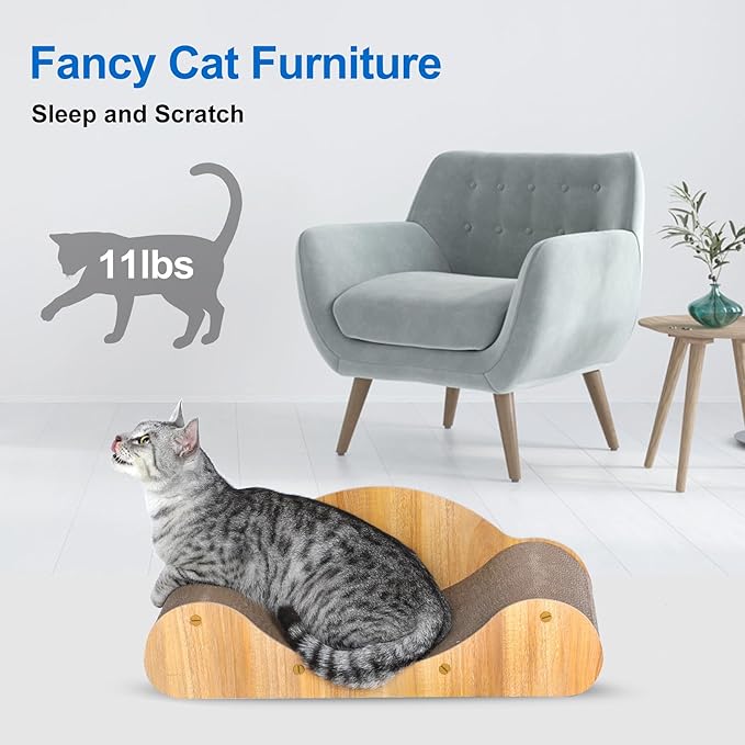 FluffyDream Cat Scratcher Cardboard, Scratching Pad House Bed Furniture Protector, Infinity Shape, Curved (Wood, Round Sofa)