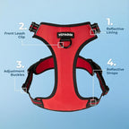 Voyager Dog Harness Dual Leash Attachment No-Pull Control Adjustable Soft but Strong Pet Harness for Medium and Large Dogs with 3M Reflective Technology, Leash Set Red Nylon, L (Chest: 25-30")
