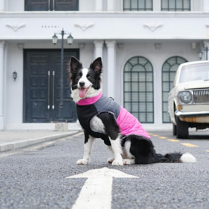 Warm Fleece Dog Coats for Medium Dogs,D-Rings Waterproof Puppy Jacket for Cold Winter,Pink XL