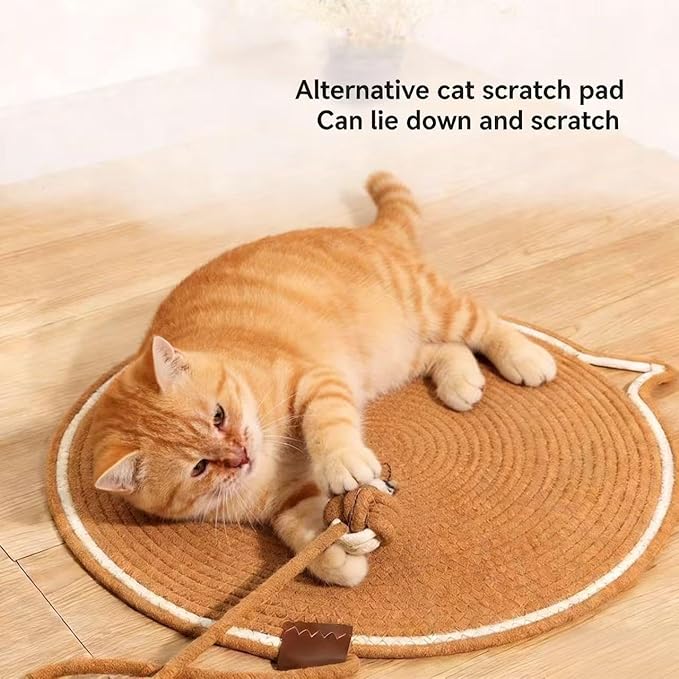 Cotton Rope Cat Scratcher Pad, Round Horizontal 43cm Indoor Cat Scratcher Pad, Cat Furniture Protection Pad Suitable for Floor Wall Sofa Carpet Sofa (Brown)