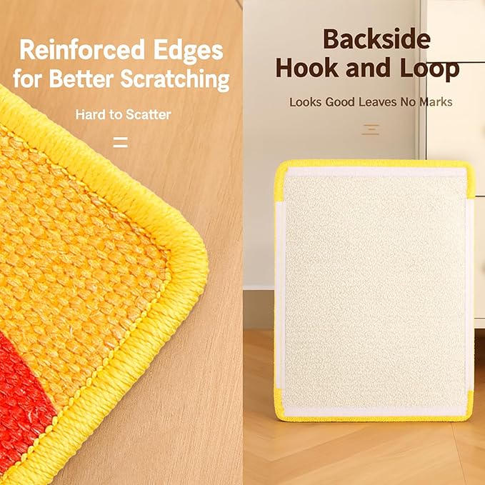 Cat Nail File Scratching Board, Natural Art Cat Scratcher, Wall-Mounted, Corner-Mounted, or Floor-Mounted, 15" x 12" Sisal Mat for Nail Trimming and Furniture Protection (Yellow Harvest)